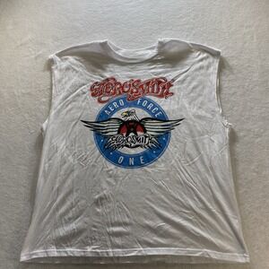 Aerosmith Aero Force One Sleeveless T-Shirt Mens Large White Tour Rock Tee